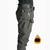 Flap Pocket Men's Fleece Straight Leg Cargo Pants, Loose Casual Tactical Pants, Mens Work Pants For Hiking Climbing