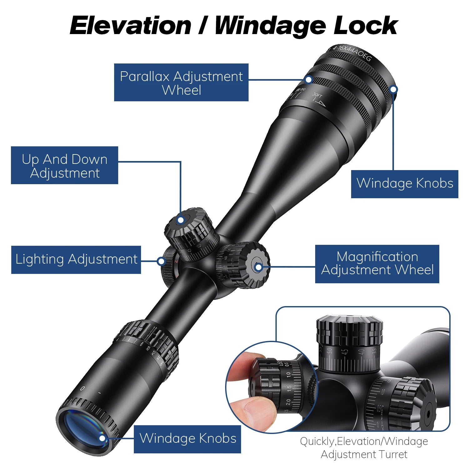 Tactical 4-16x44 AOE Riflescope Hunting Scopes Tactical Airsoft Luneta Para Rifle De Caça Red Green Illuminated Sight Sniper